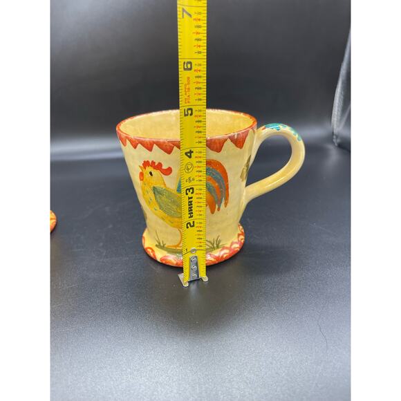 Vintage Italica ARS Pottery Set of 2 Mugs Cups Hand Painted Rooster Italy - Picture 5 of 5